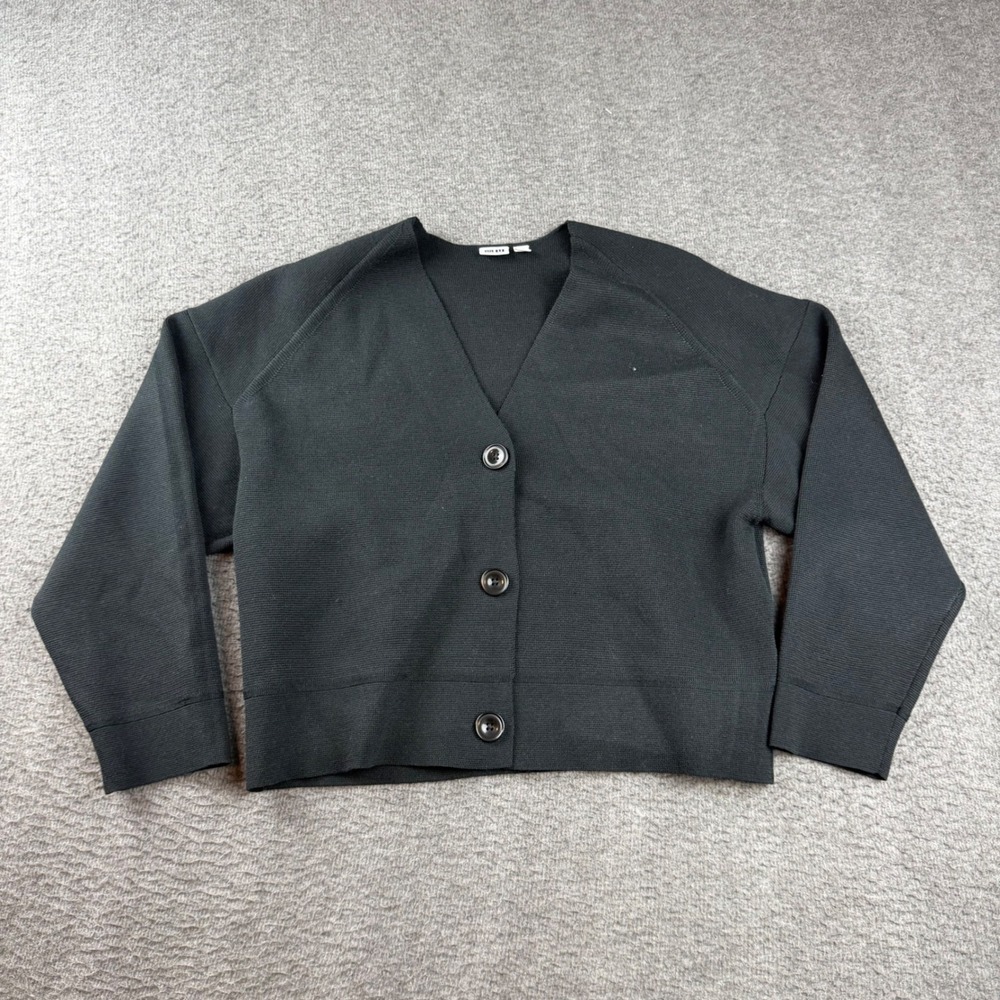 Uniqlo U Cardigan Kids 150 Black Milano Rib Knit V-Neck Sweater 441430